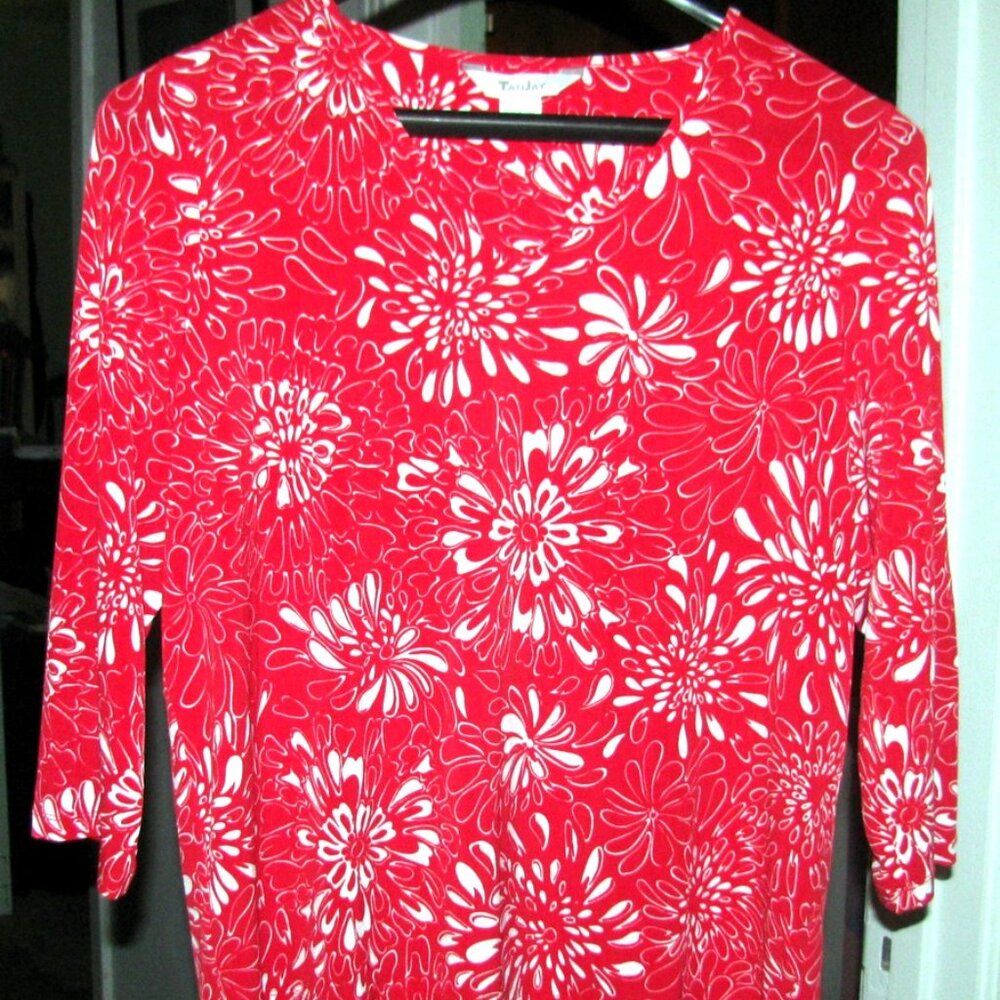 White on Red  Polyester Spandex Top Size L TanJay